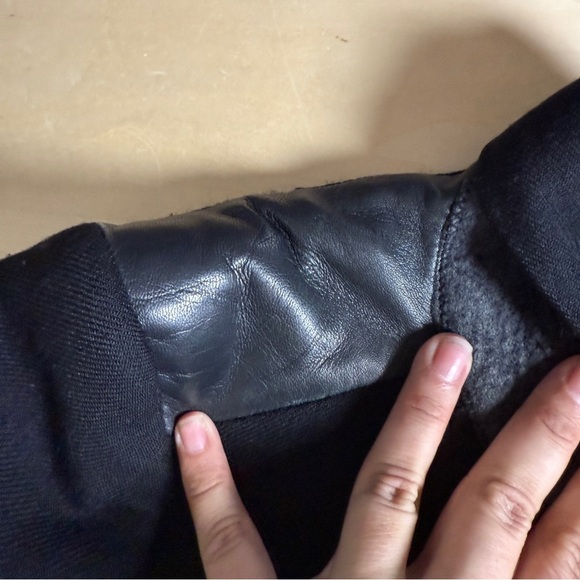 Maje Black Wool Trench Coat w/Black Leather details on Shoulders and Trim - Picture 11 of 13